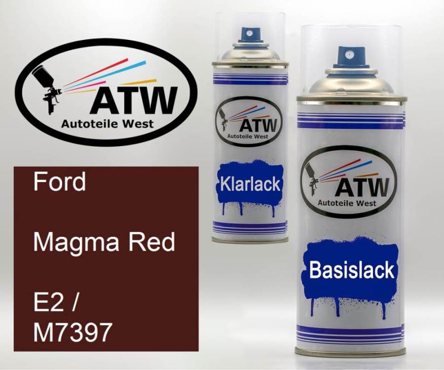 Ford, Magma Red, E2 / M7397: 400ml Sprühdose + 400ml Klarlack - Set, von ATW Autoteile West.